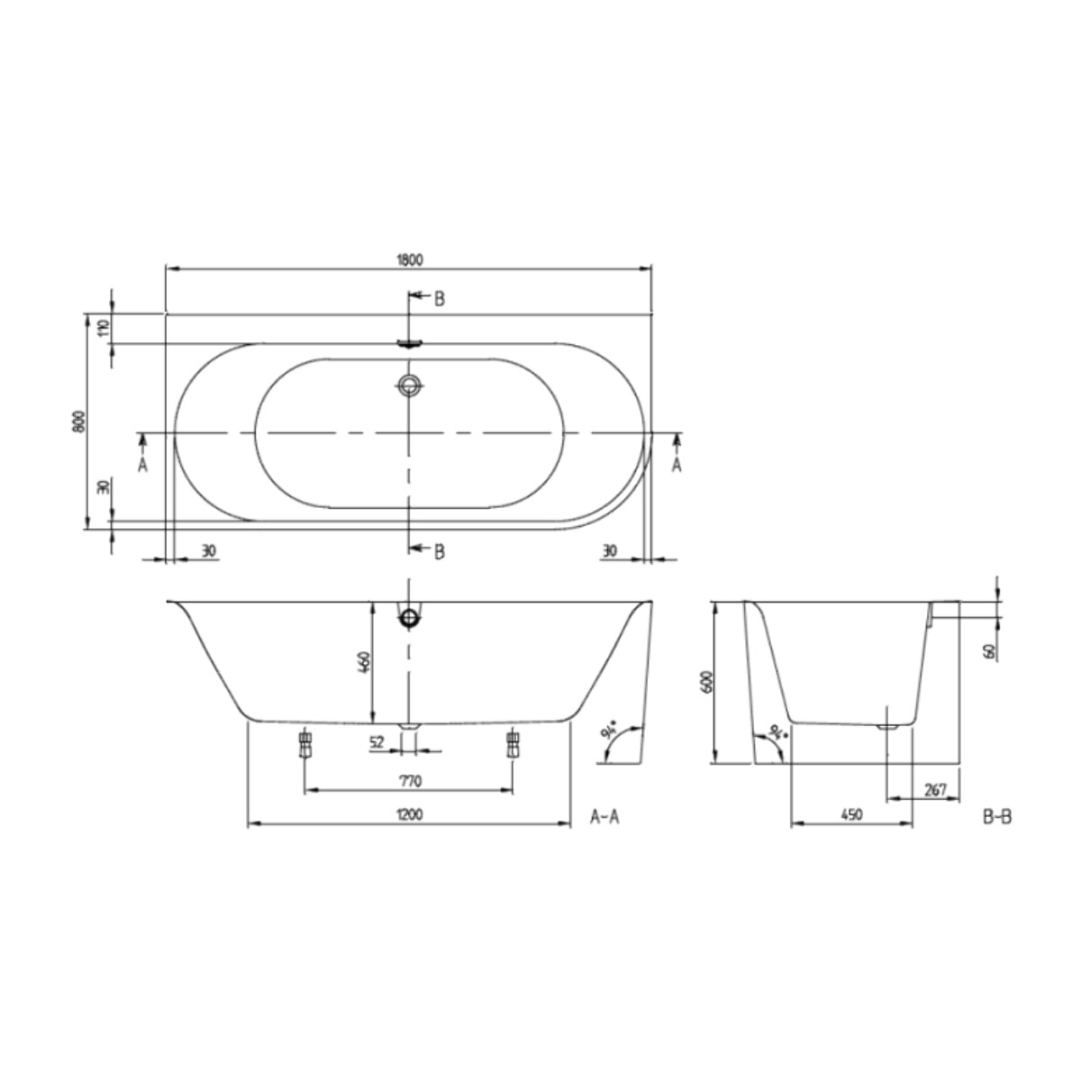 Baignoire murale semi-îlot d'angle VILLEROY & BOCH Oberon 2.1 blanc brillant version gauche