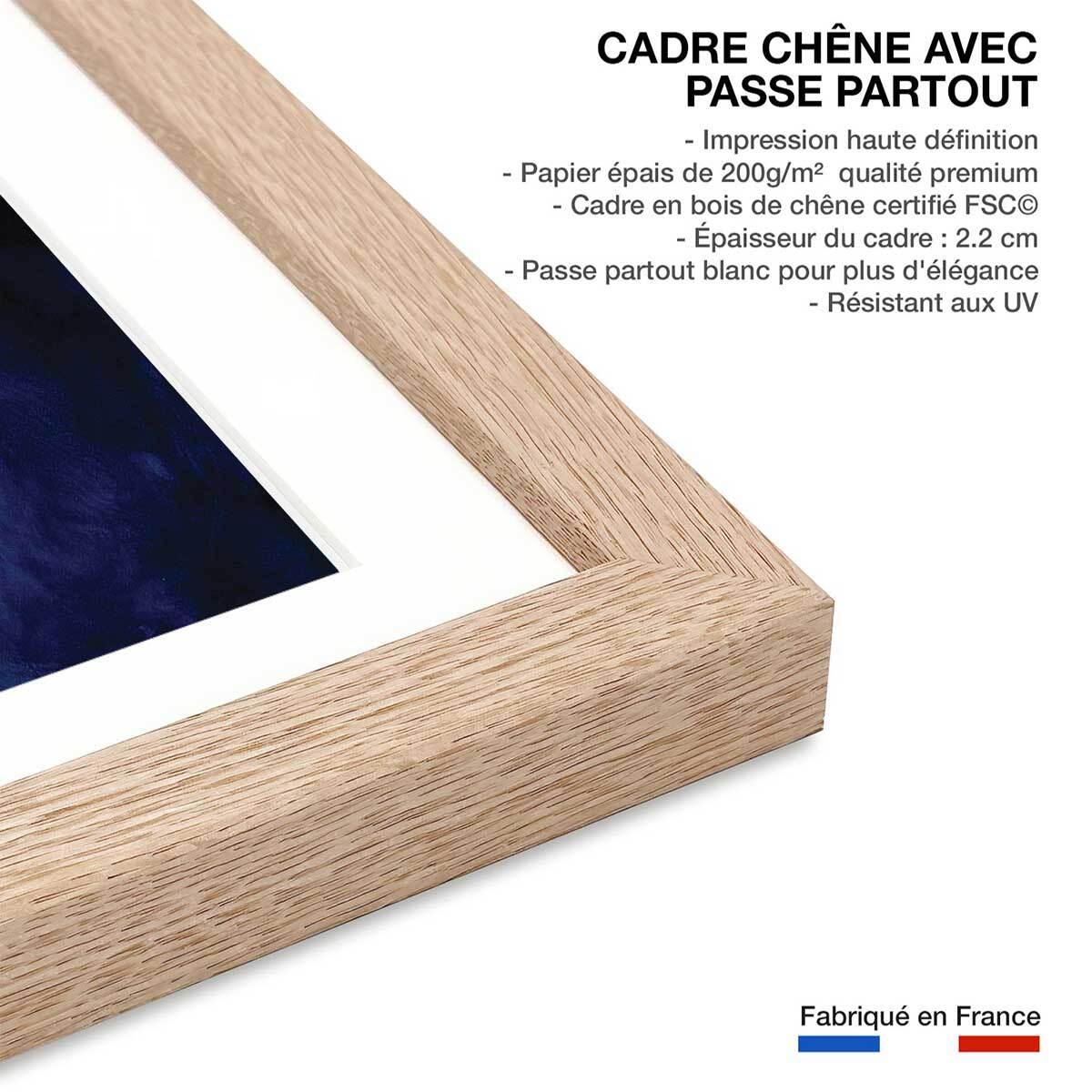 Poster bleu glacier Affiche + cadre en bois - Chêne