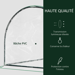 Serre de jardin tunnel serre à tomates dim. 2L x 1l x 0,8H m 2 portes zippées bâche PVC transparent acier époxy vert