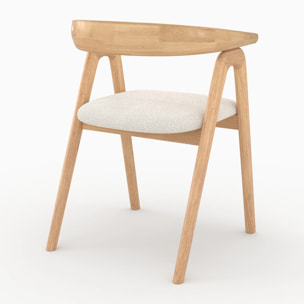 Chaise en bois d'hévéa clair et tissu bouclé crème - Hawa