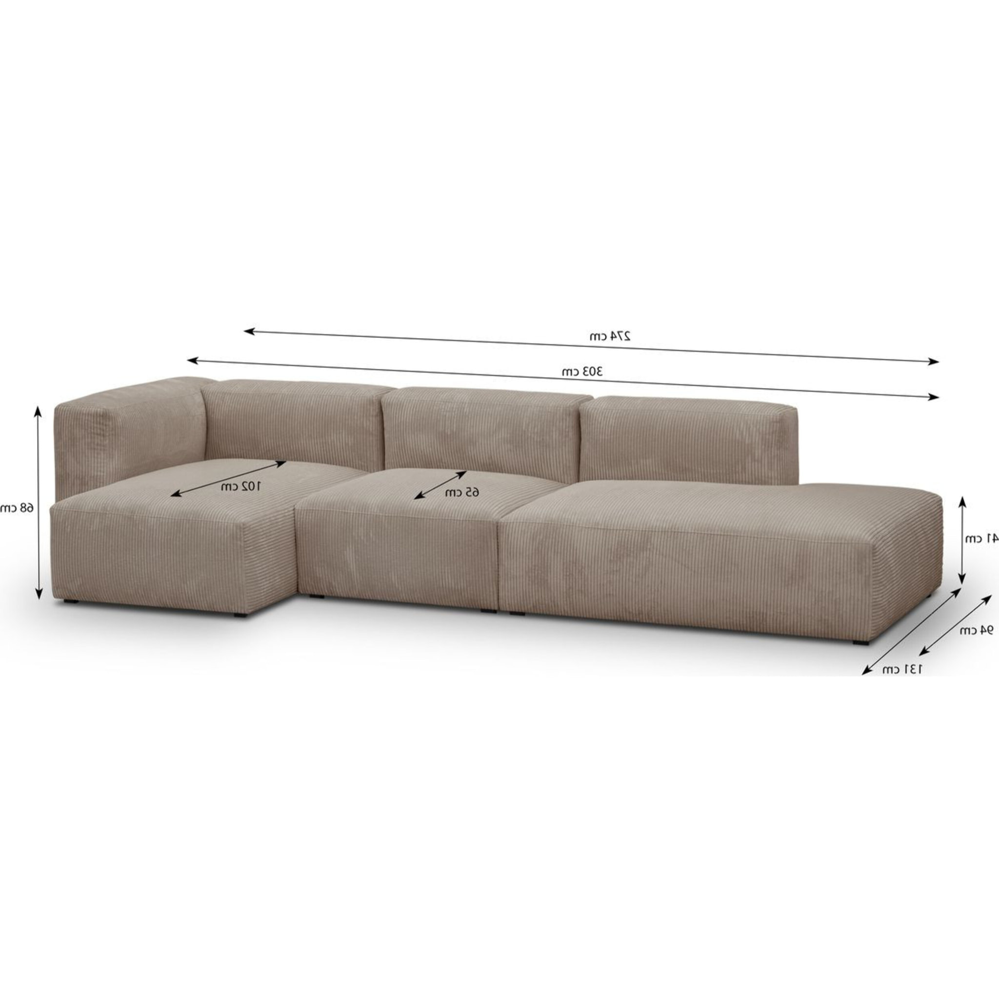 Canapé d'angle à gauche modulable 5 places en velours côtelé - MODULO