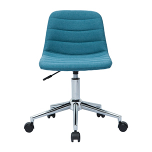 Chaise de bureau à roulettes design en tissu bleu canard et acier chromé SAURY