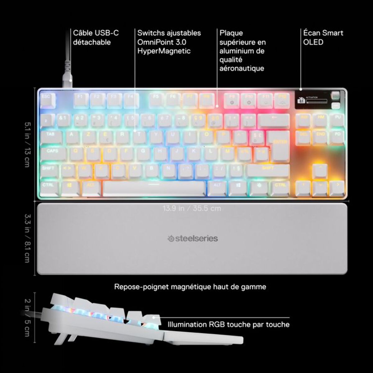 Clavier gamer STEELSERIES Apex Pro TKL Gen 3 FR Blanc