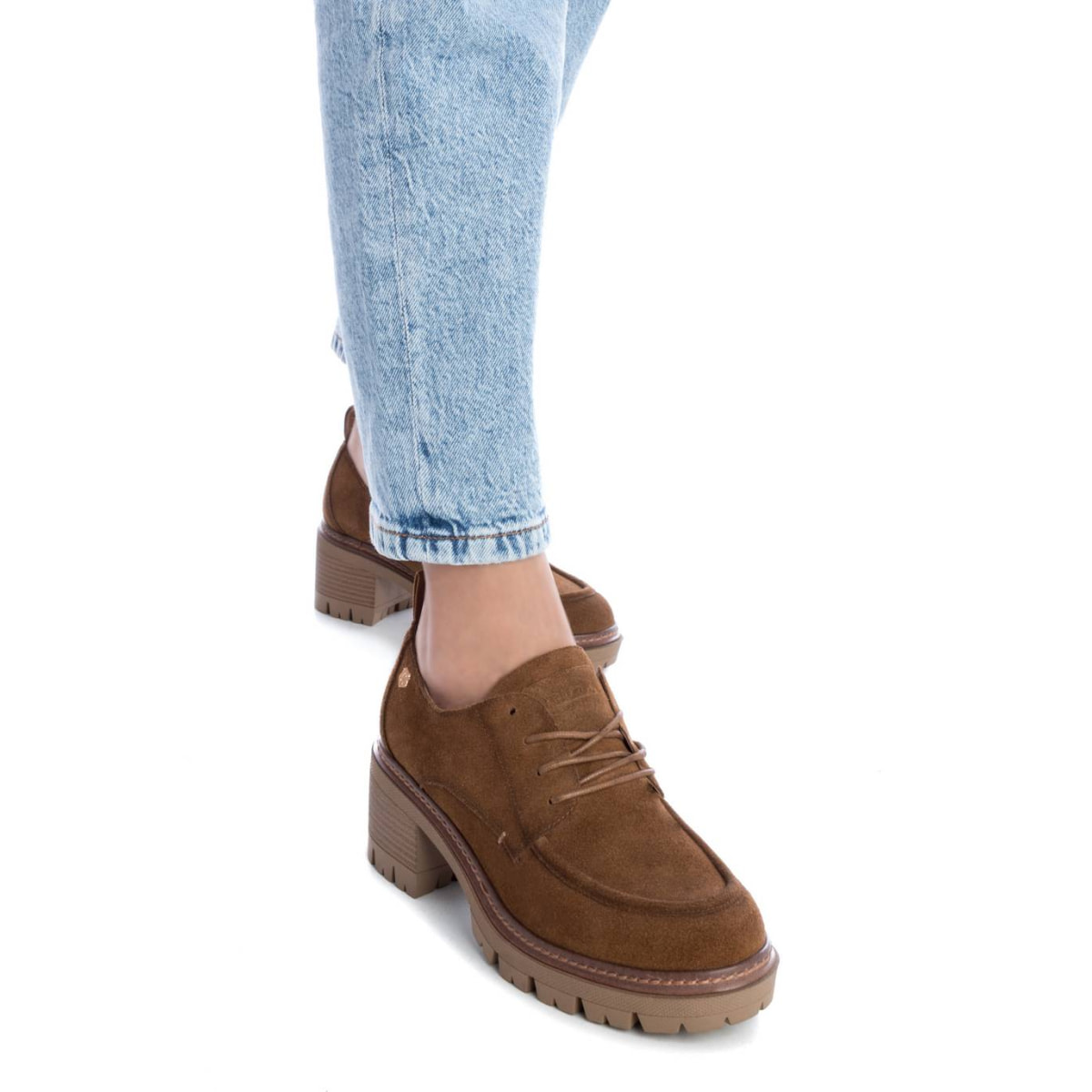 Zapato blucher/derby de piel camel