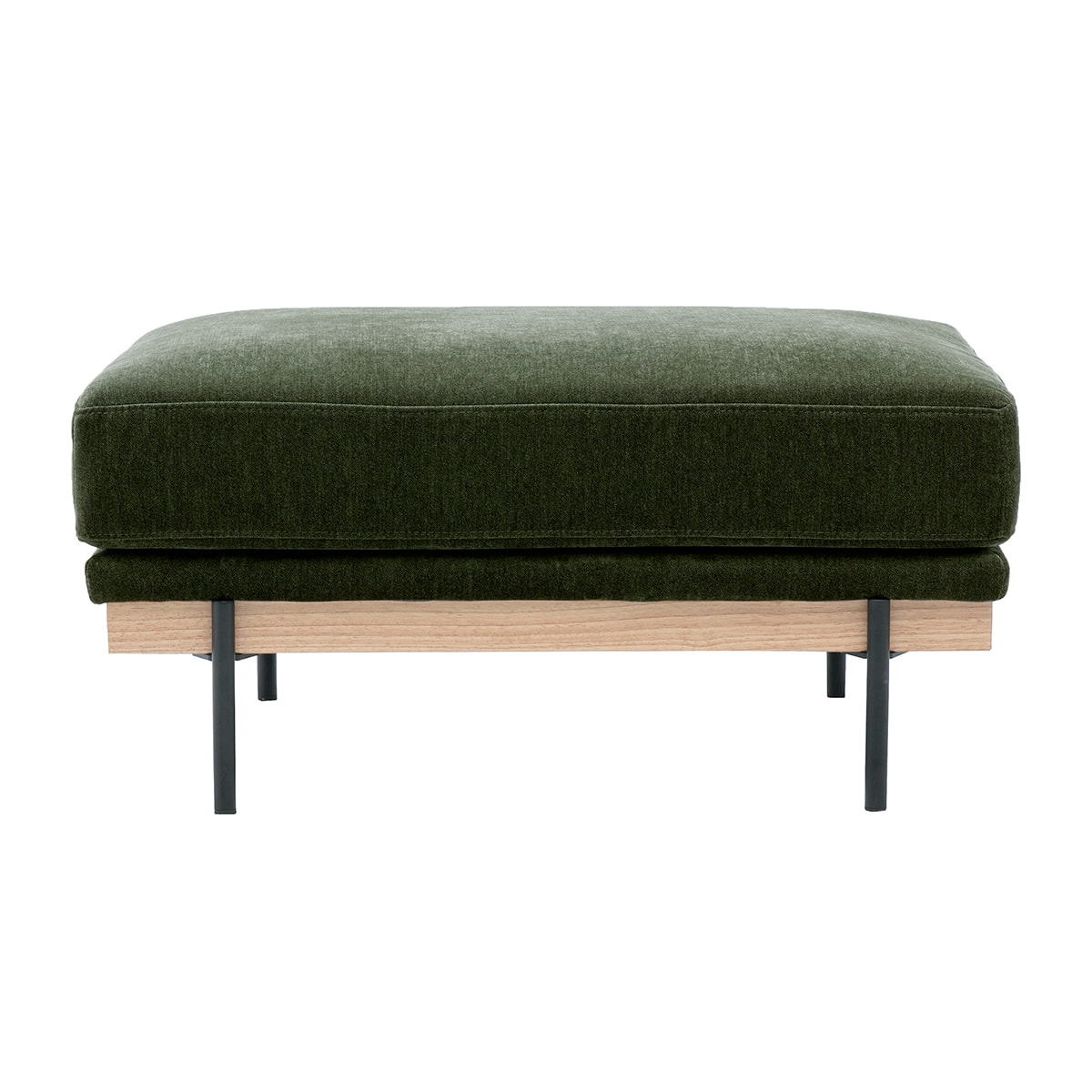Pouf repose pieds en tissu effet velours vert kaki et métal noir TODD