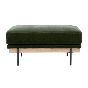 Pouf repose pieds en tissu effet velours vert kaki et métal noir TODD
