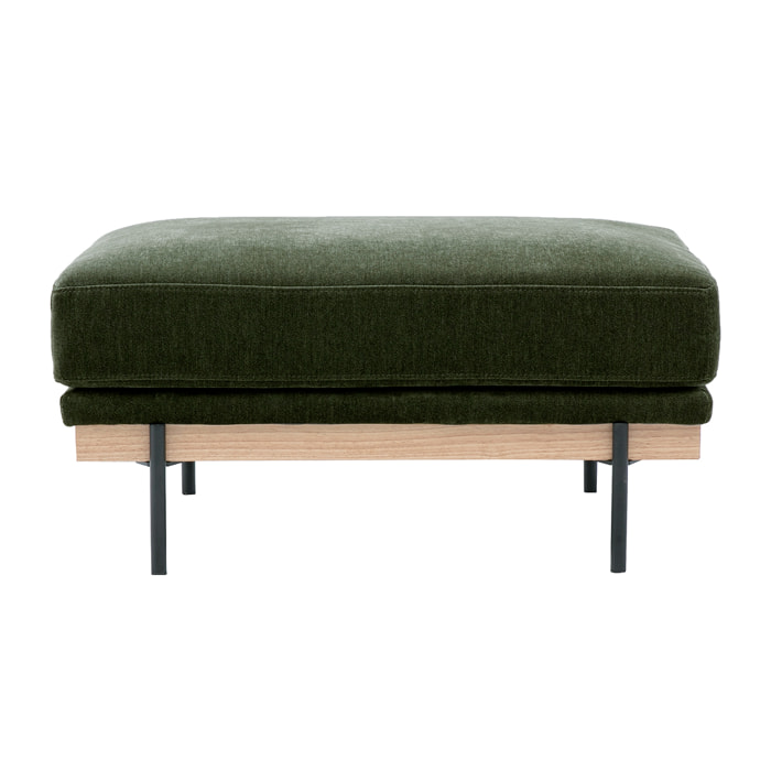 Pouf repose pieds en tissu effet velours vert kaki et métal noir TODD