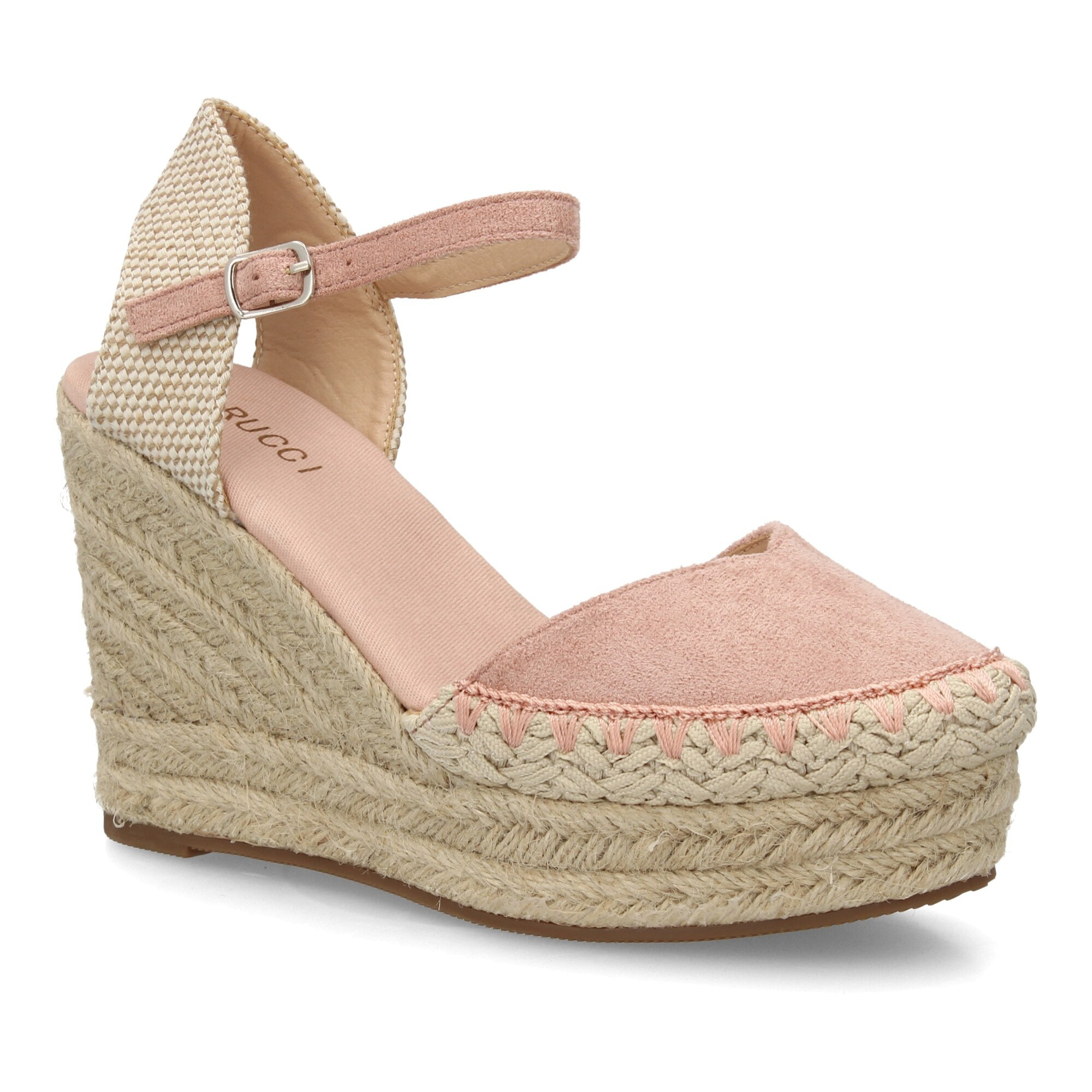 Alpargata de cuña alta de esparto con cierre de hebilla