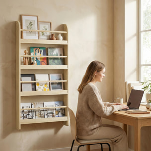 Estantería de Pared de Libros con 4 Estantes Librería Infantil para Hogar Oficina Carga 30kg 59x12x113 cm Natural