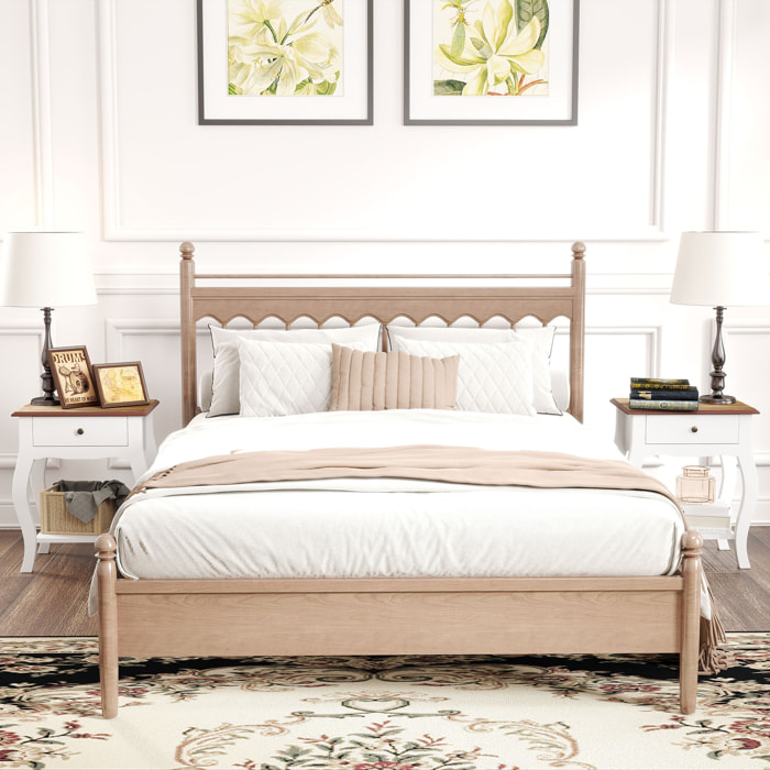 Pack de 2 Mesitas de Noche Mesillas de Noche Dormitorio con Cajón Estante Abierto y Tapa Efecto Roble Estilo Francés para Salón 45x35x55 cm Blanco y Roble