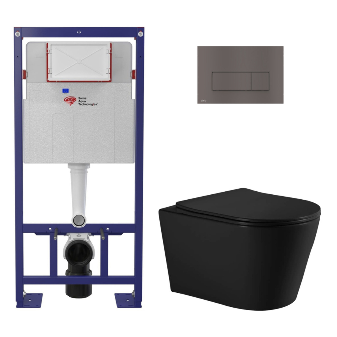 Pack WC bâti-support autoportant + WC suspendu sans bride Ceramia avec abattant SoftClose + plaque (STCE14BMT03-U)