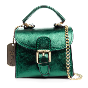 Annicco mini borsa a mano e a spalla per donna. Vera pelle finitura scamosciata lucida.