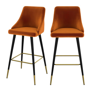 Lot de 2 chaises de bar en velours orange 77.5 cm - Aristote