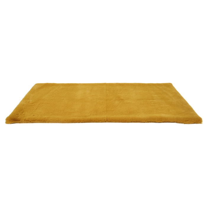 Tapis Imitation Fourrure Fin Moutarde 110x60cm