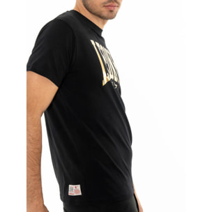 Camiseta de manga corta de algodón elástico con gran logo Leone Basic