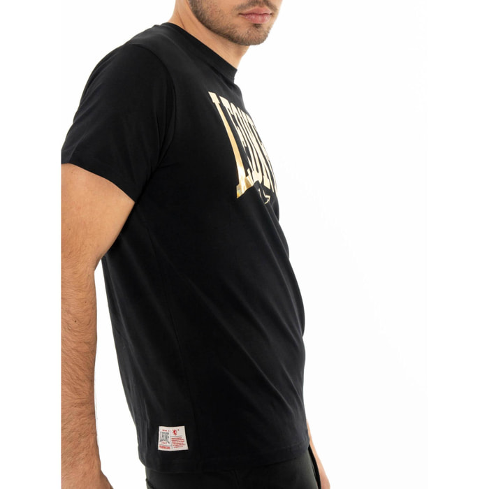 Camiseta de manga corta de algodón elástico con gran logo Leone Basic
