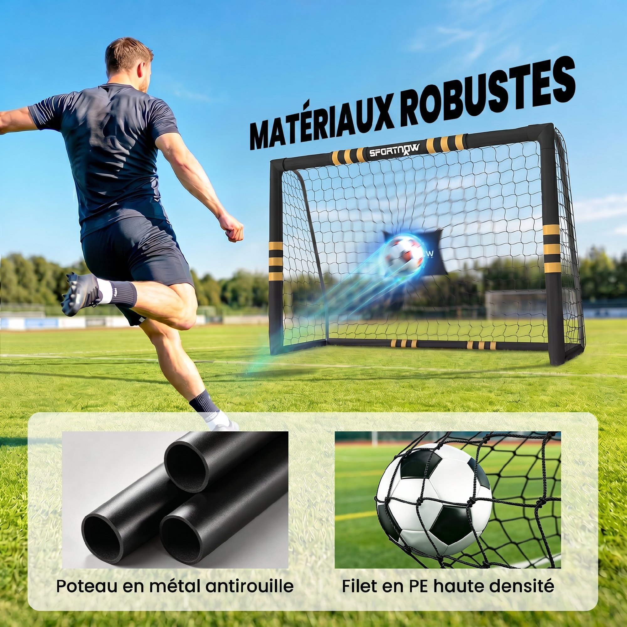 But de football - cage de foot - but futsal dim. 2,4L x 1,6H m - châssis métal moussé