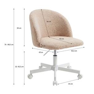 Silla de escritorio tapizada en borreguito arena 76-89,5 cm Candy Arena