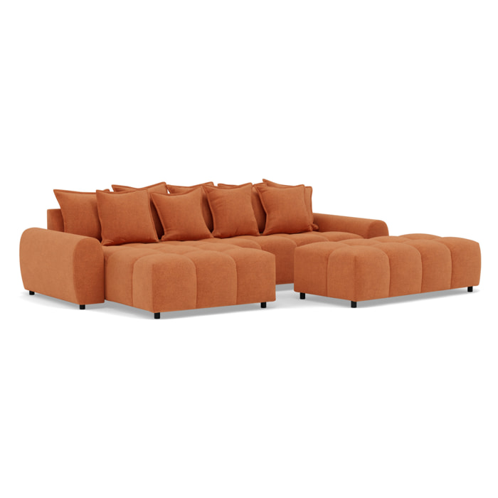 Adelaide - canapé d'angle réversible 4 places avec pouf d'appoint en tissu texturé - Terracotta