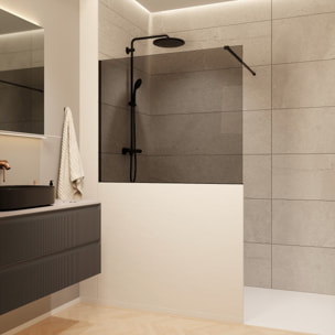 Pare-muret 110x100cm Paroi en verre Crystal Glass® 8 mm anticalcaire, avec bras et profilés noir mat (SATBWIS110KSPRC)