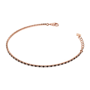 Bracciale Tennis Bicolore placcato Oro Rosa 18kt con Cubic Zirconia Nere e Bianche