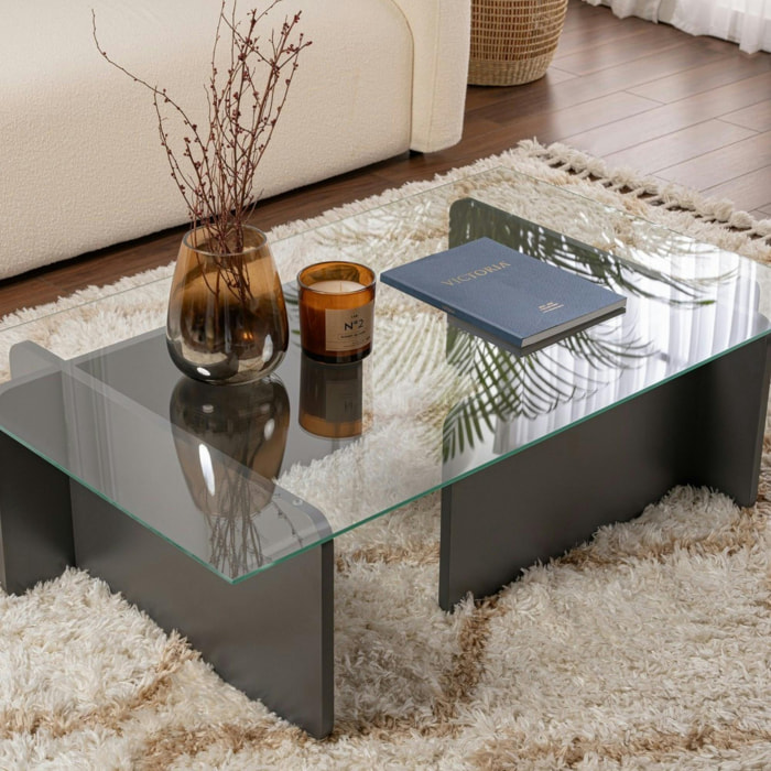 Table basse verre déstructurée – base gris anthracite SALTA