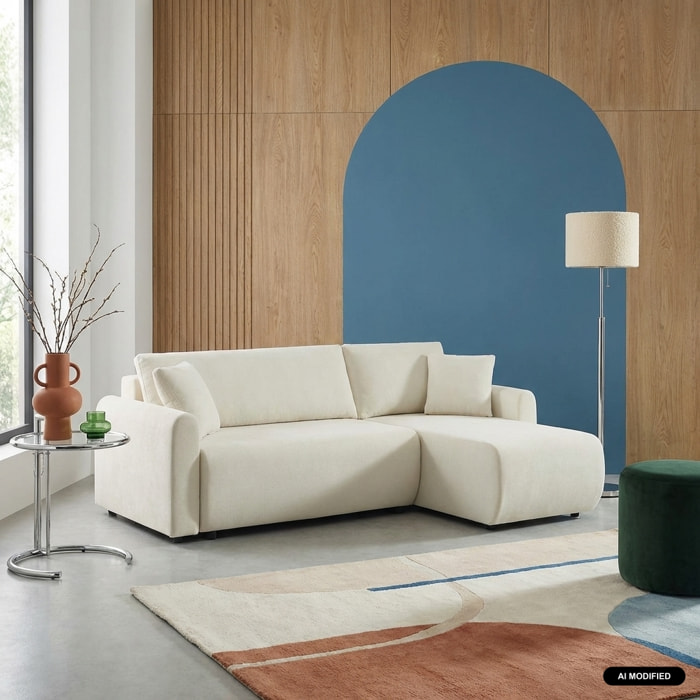 Canapé d'angle réversible, convertible, 3 places tissu avec coffre BERLIN