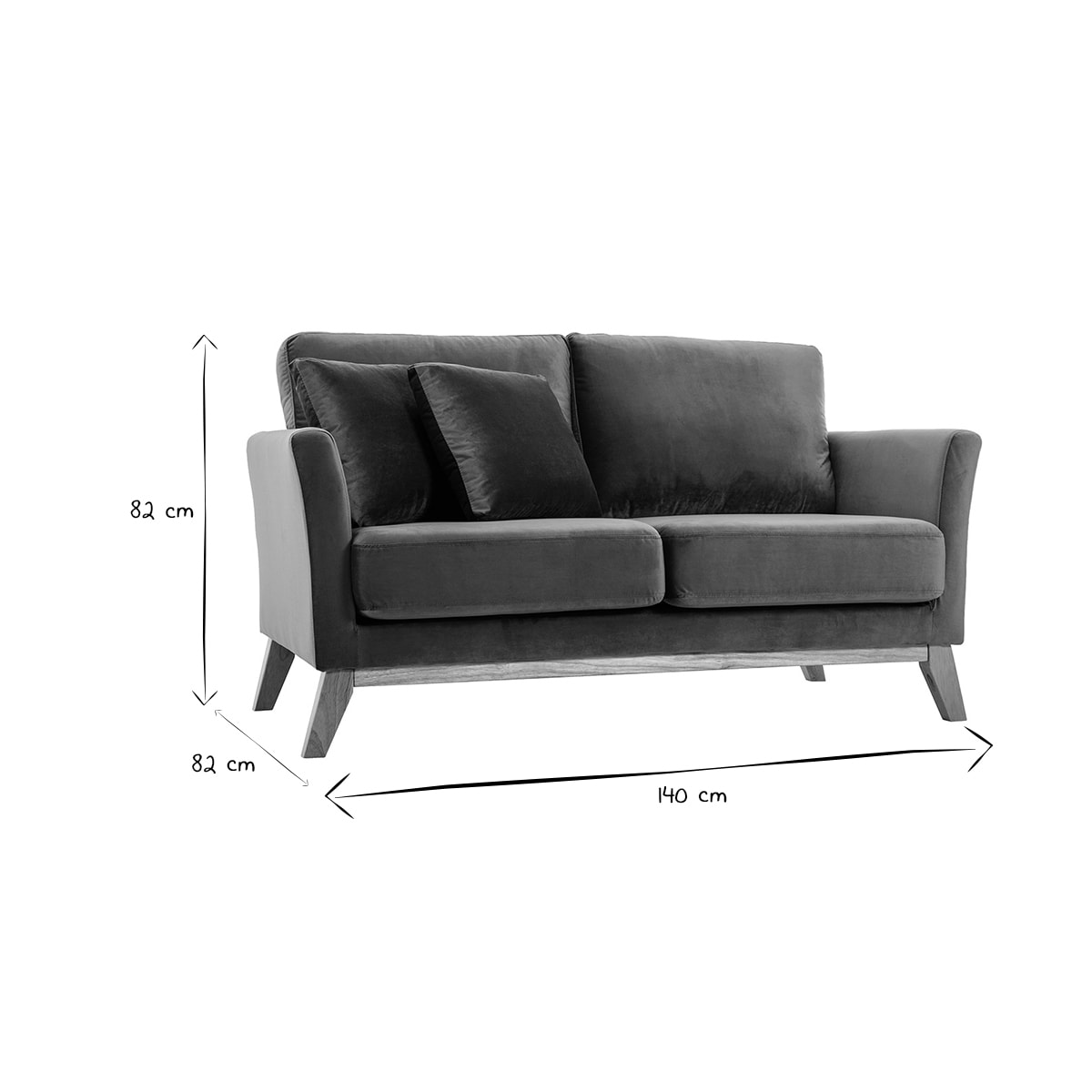 Canapé scandinave déhoussable 2 places en tissu velours rouge tomette et bois clair OSLO