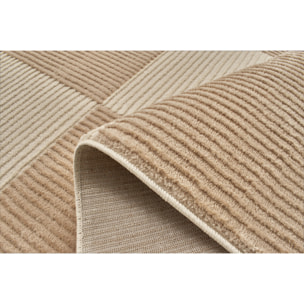 BIANCA - Tapis motif carreaux en relief crème et beige