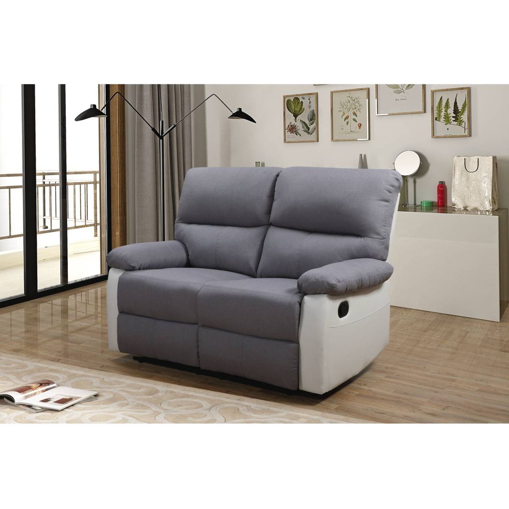 Canapé relax "Lincoln" - 147 x 89 x 103 cm - 2 places - Blanc / gris clair