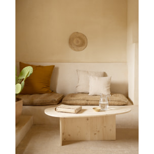 Table basse en bois massif ton naturel de 129cm Hauteur: 43.25 Longueur: 128.6 Largeur: 54.6
