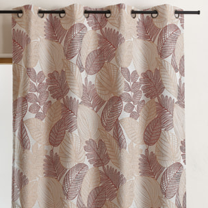 Rideau jacquard en poly-coton à motifs feuilles - Terracotta