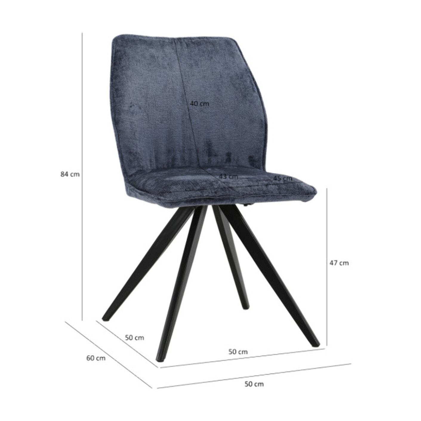 Chaise ergonomique velours et pieds croix métal - 3 coloris - LISBONNE