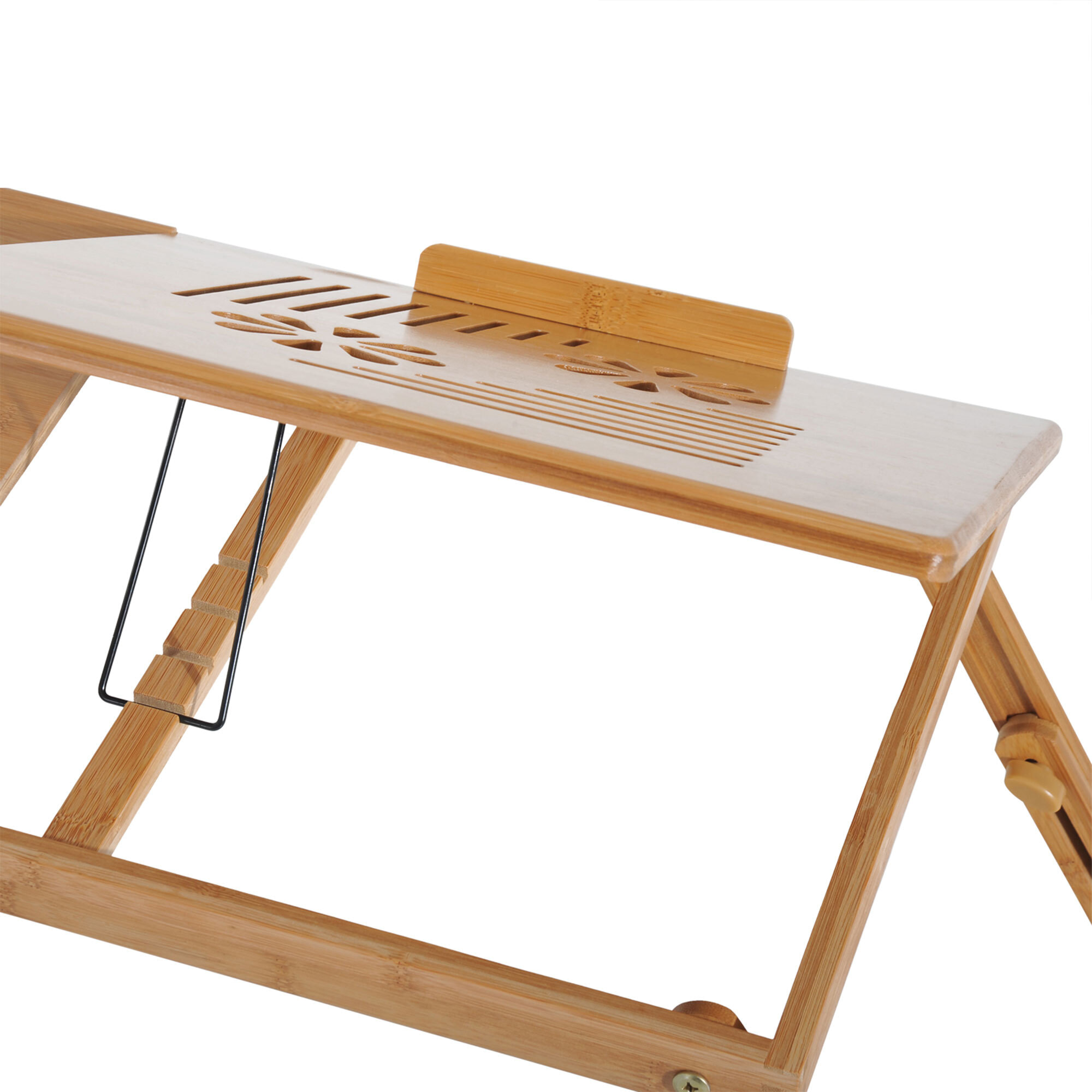 Table de lit pour ordinateur pliable réglable tiroir évents cale porte-gobelet bambou verni