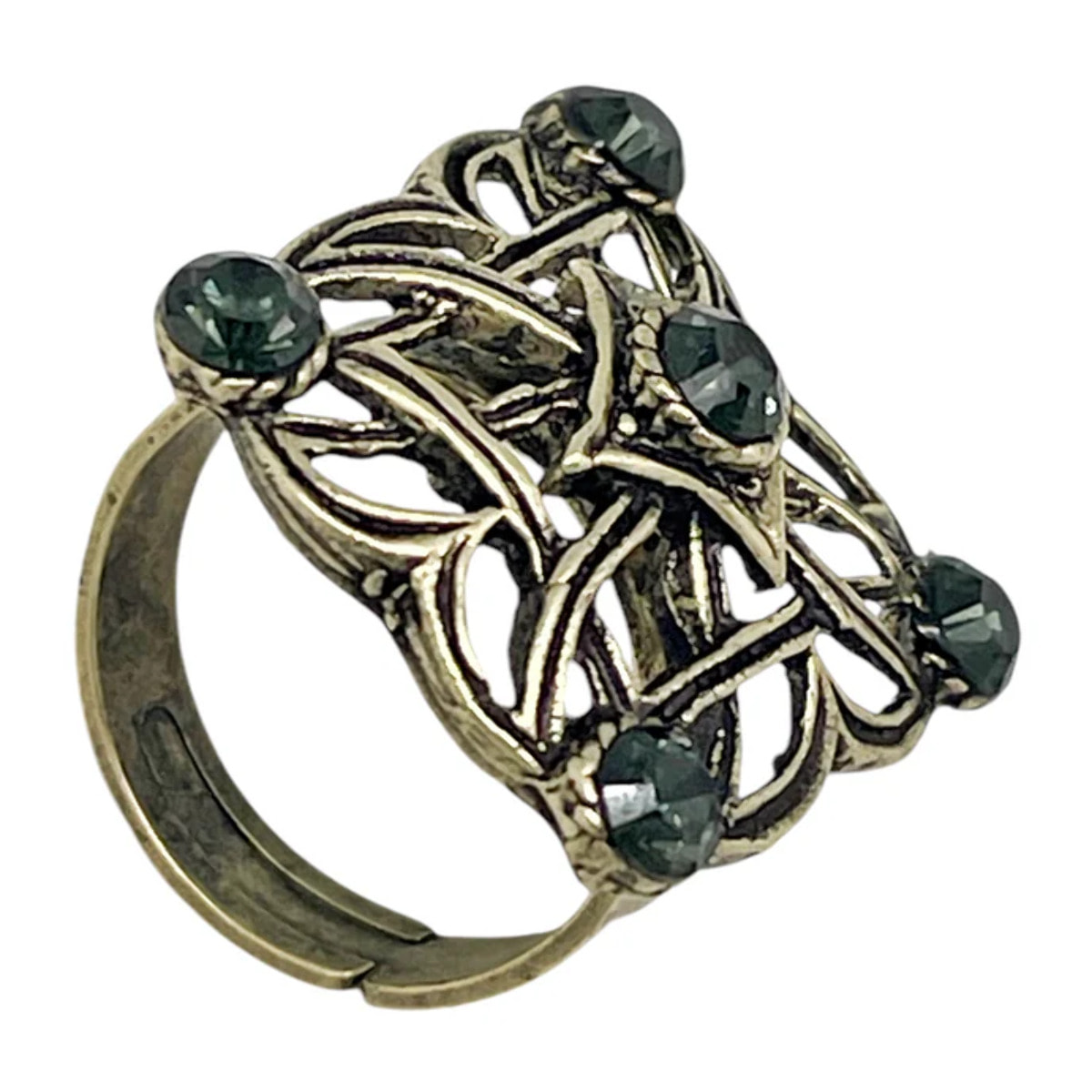 Anillo cuadrado Enredado en dorado y cristal black diamond