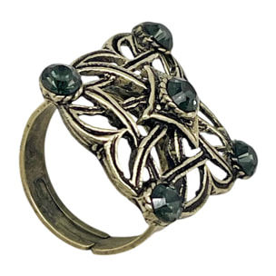 Anillo cuadrado Enredado en dorado y cristal black diamond