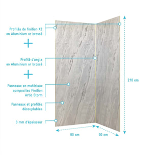 Pack 2 Panneaux Muraux Pierre Artic Storm 90x210 cm + Profilés Or Brossé