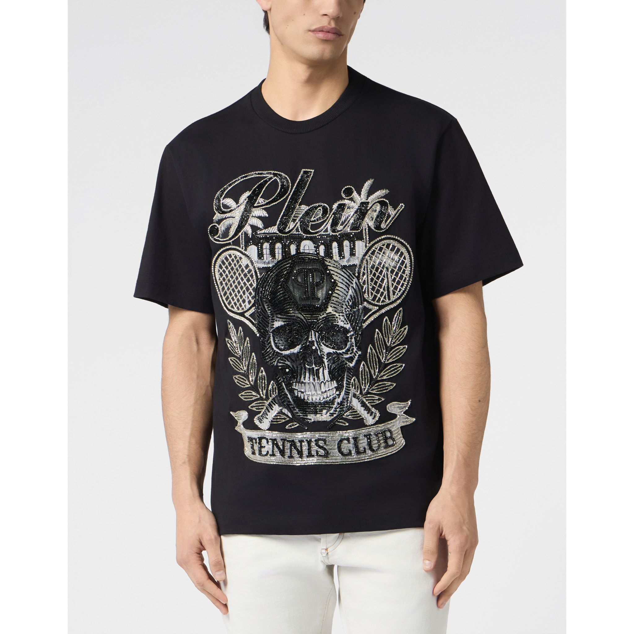 PHILIPP PLEIN Round Neck T-Shirt Skull Tennis