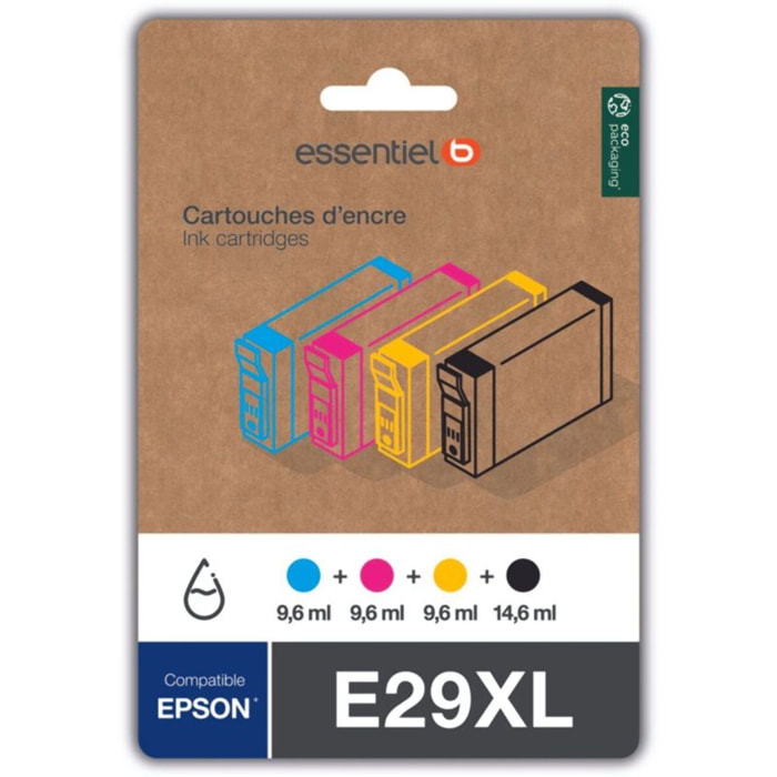 Cartouche d'encre ESSENTIELB E29 XL Noir + 3 couleurs