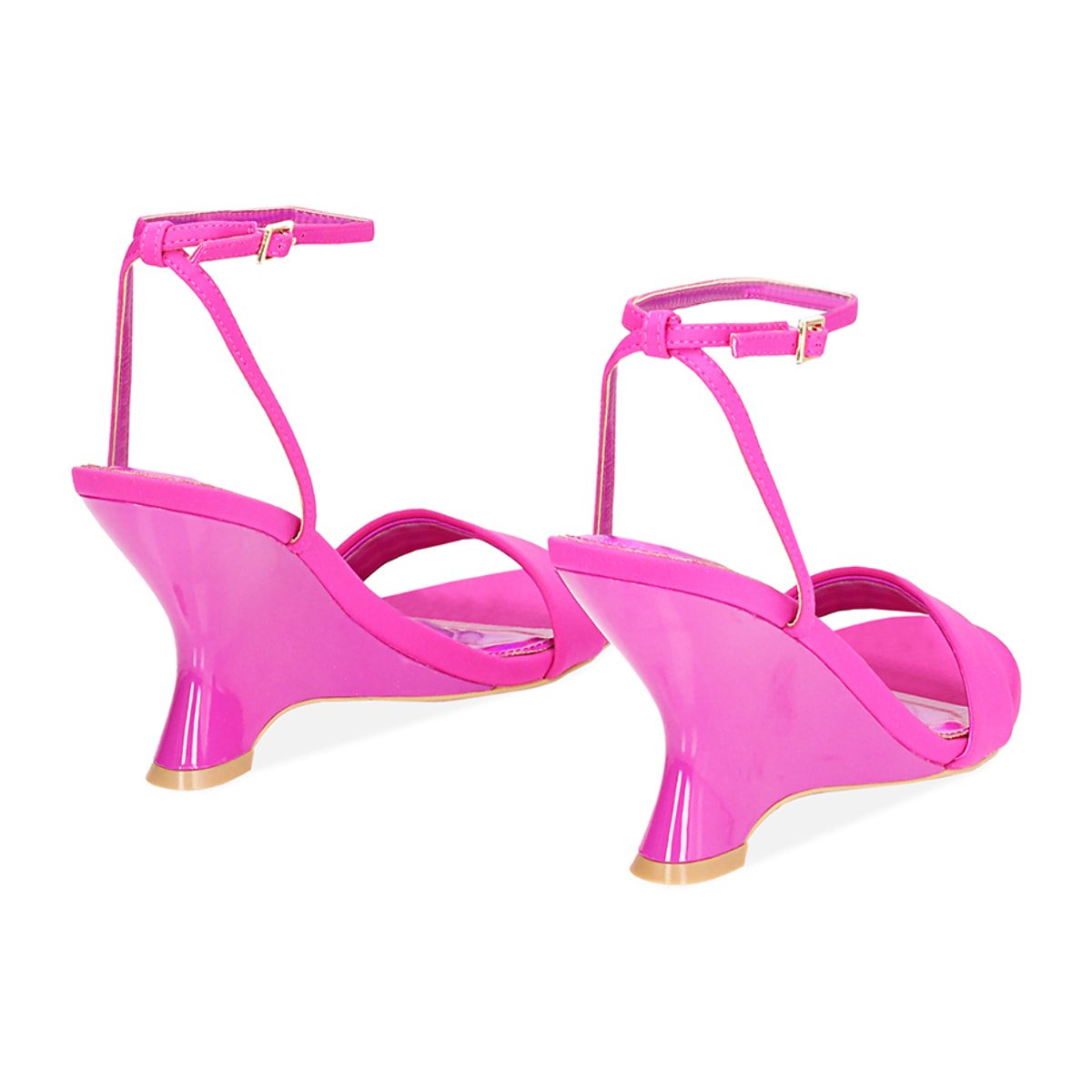 Sandali fucsia in lycra, zeppa 9 cm
