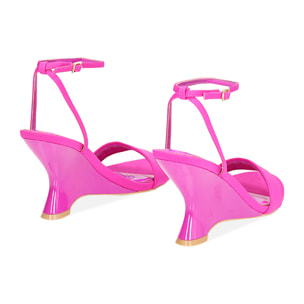 Sandali fucsia in lycra, zeppa 9 cm