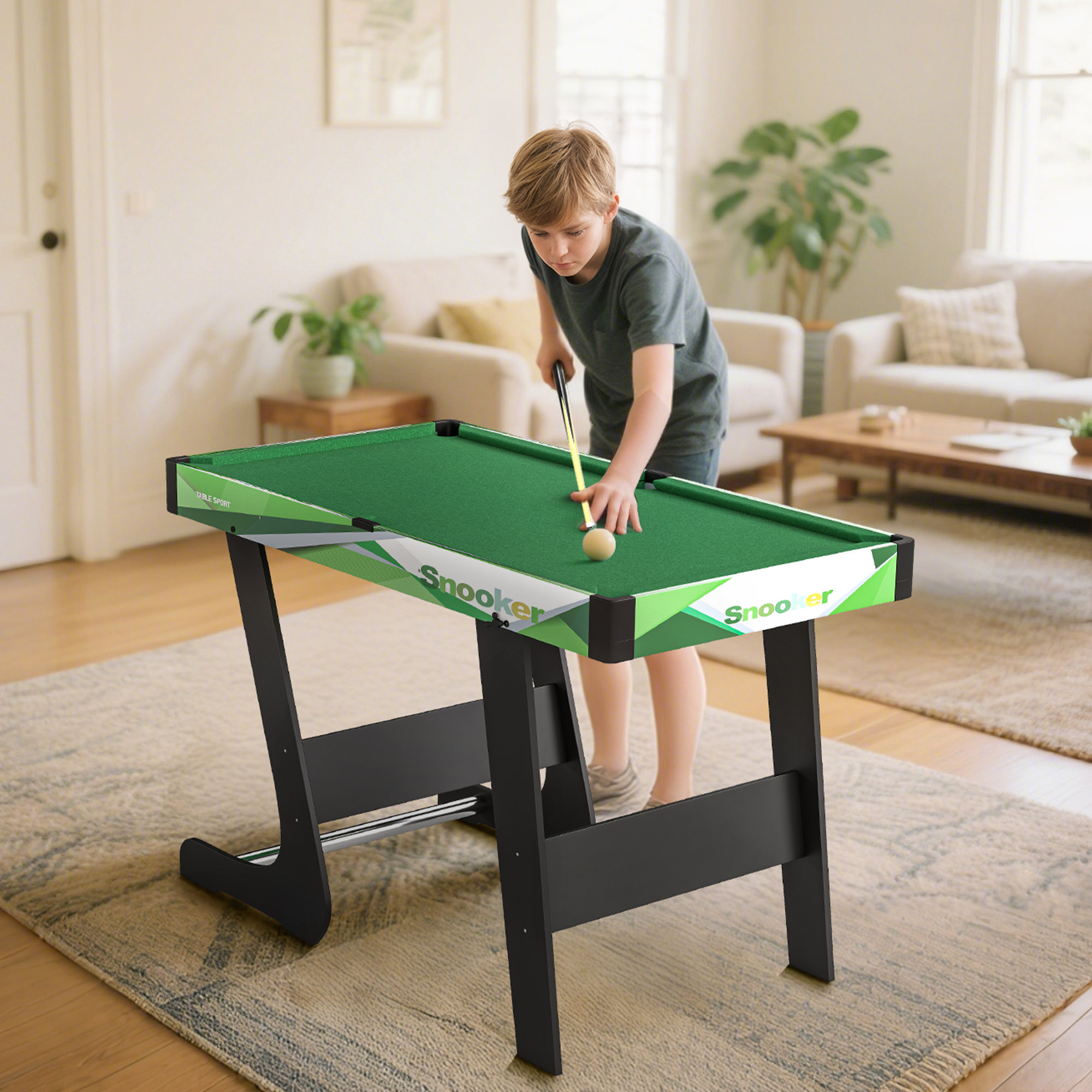 Mesa de Billar Plegable 104 cm, con Accesorios Incluye 16 Bolas, 2 Tacos, Tiza, Triángulo y Cepillo, Mesa de Billar Portátil para Niños y Adultos, Verde