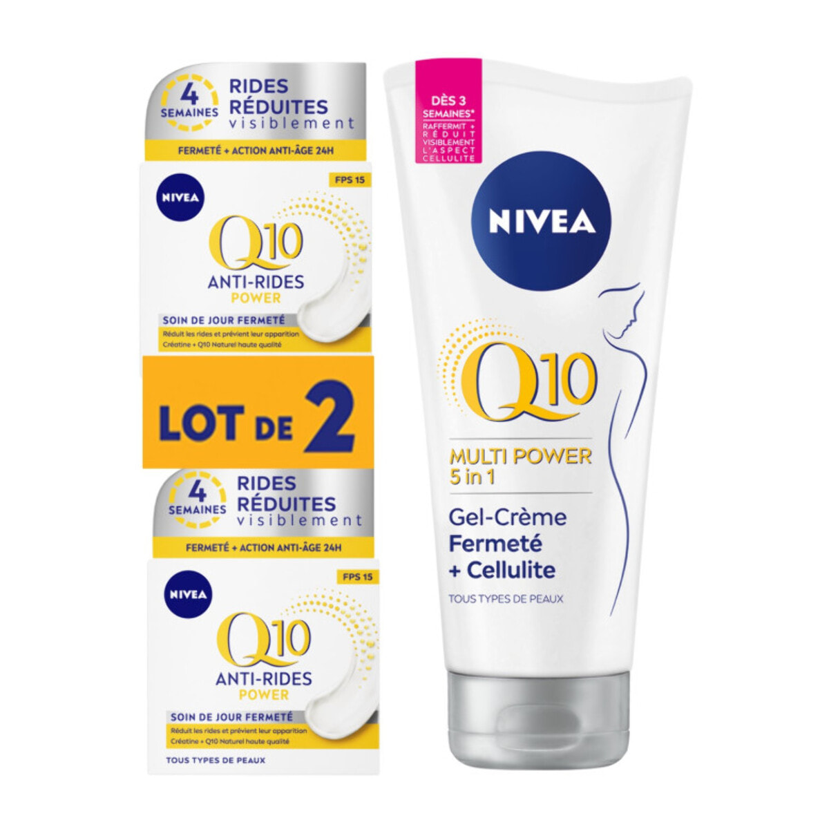 LOT Q10 Visage LOTX2 Soin de jour SPF15 (2X50ml) + Gel-Crème Corps Q10 Fermeté Cellulite 200ml