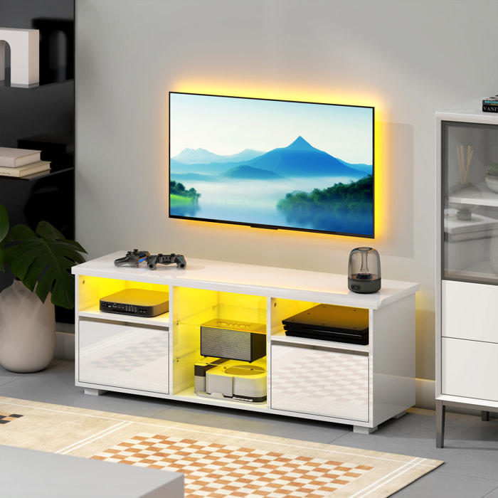 Meuble TV blanc laqué LED design multi-rangement dim. 120 x 34 x 45 cm