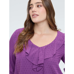 Fiorella Rubino - Blusa de plumetis de lunares con volante - Violeta