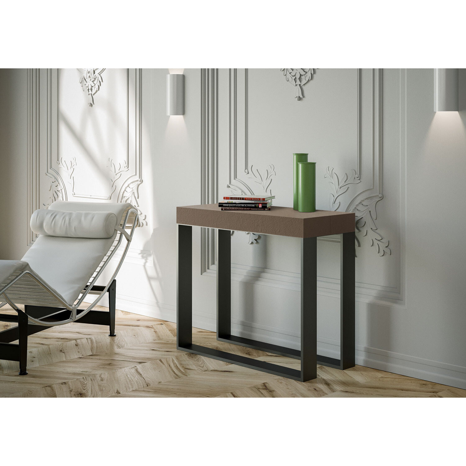 Consolle allungabile 90x40/300 cm Elettra Tortora telaio Antracite