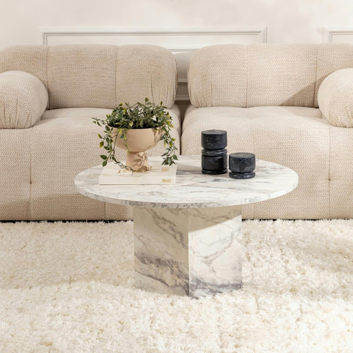 Table basse ronde effet marbre – pied hexagonal MARFA