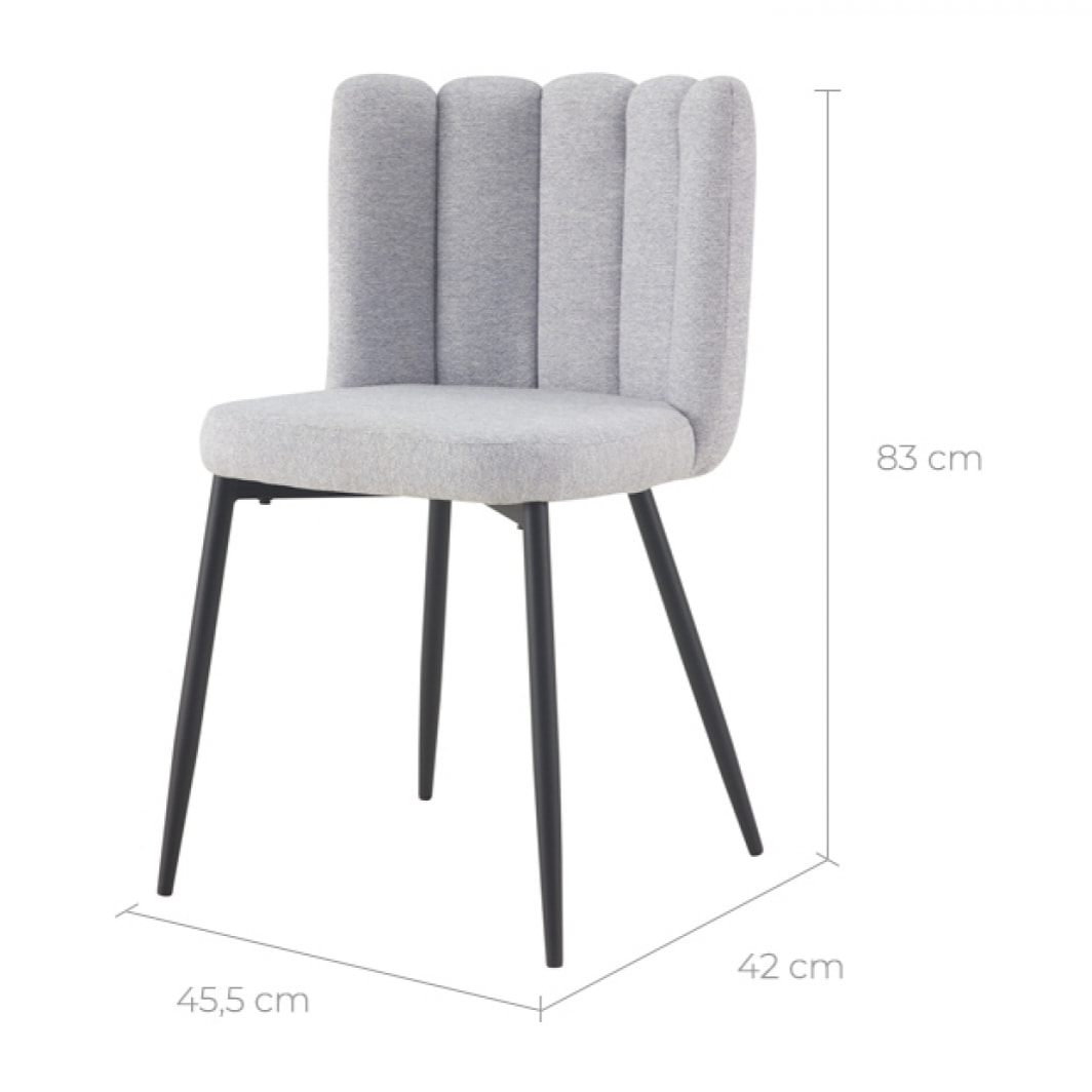 Lot de 2 chaises en tissu gris et pieds en métal noir - Rosy