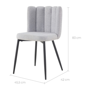 Lot de 2 chaises en tissu gris et pieds en métal noir - Rosy