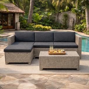 MILLY Salon de jardin 4 places en résine tressée gris et noir